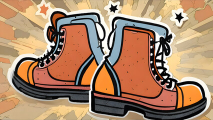 Shoes, boots, Illustration, illustration of a pair of boots, fashion, footwear, sneakers,  - obrazy, fototapety, plakaty