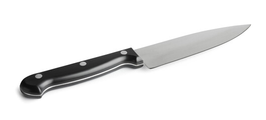 One knife with black handle isolated on white