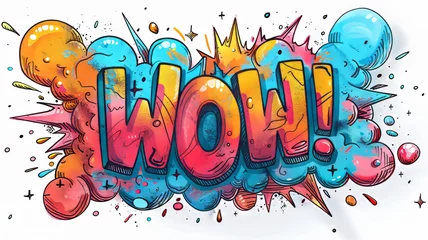 Fotobehang The word "WOW!" written in a speech bubble, in thick clear and readable font,generative ai © Krisana