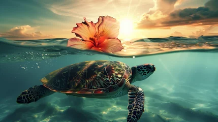 Fotobehang turtle swimming in the sea © Jeanette