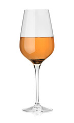 Rose wine in glass isolated on white