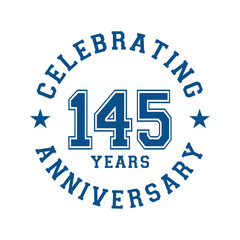 145 years anniversary celebration design template. 145th vector and illustration.
