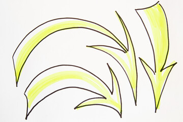 Modern abstract art set of curved smooth arrows on white background. Hand Drawing of arrows in an...