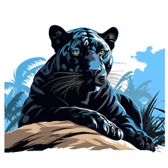 Rolgordijnen a black panther lying on a rock © John