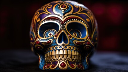 Obraz premium Decoration for the interior in the form of a painted skull. Day of the dead or halloween concept.