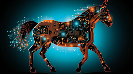 Circuitry Horse on Blue Background