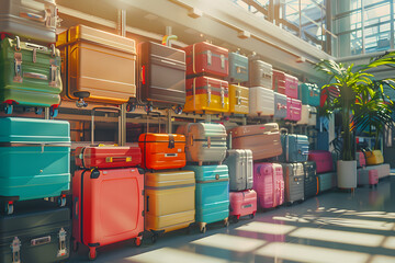 Luggage suitcases at the airport for vacations and holiday travel.