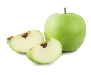 Green apple and slices isolated on the white background