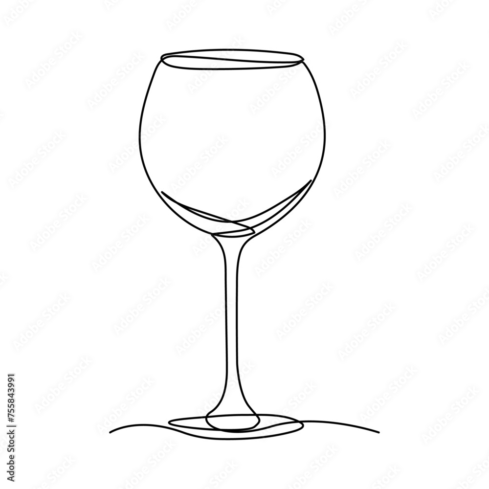 Poster wine glass isolated on white background. continuous one line drawing vector illustration minimalism 