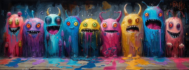colorful doodle cute monsters,generative ai