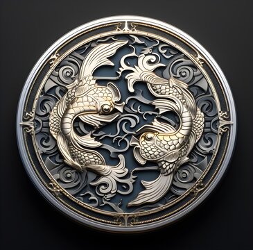 zodiac signs, Pisces, astrology, runes, metal medallion, medallion, analysis of horoscopes, celestial sphere with vertices at the poles of the ecliptic