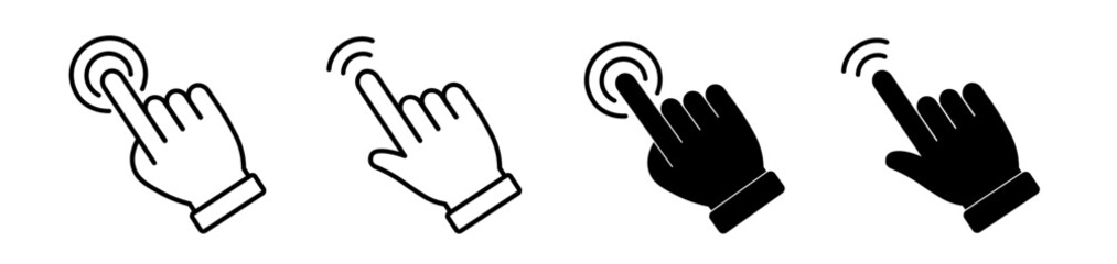 Clicking finger icon set. Hand click, gesture, click here symbol.  Vector illustration 