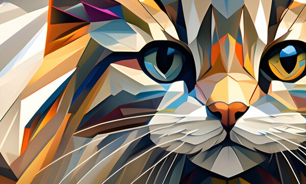 cat art in cube style stock photo blends feline grace with modern design, featuring a cat rendered in geometric cubes. Perfect for cat lovers, 