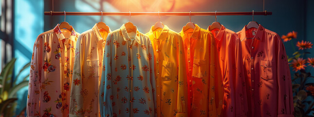 blouses on a hanger light blue background,generative ai