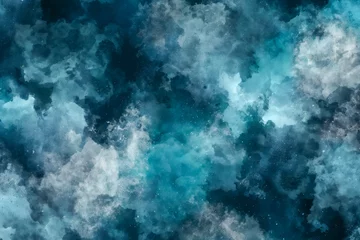 Fotobehang A cosmic watercolor nebula blending deep blues, turquoises, and whites, creating a mesmerizing, star-studded galaxy effect. © Enigma