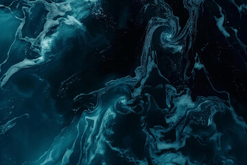 An abstract swirling pattern of deep blues and turquoise, mimicking an aerial view of ocean waves or marble texture.
