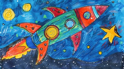 Childs drawing of a turtle rocket