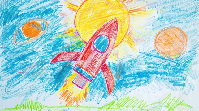 Childs drawing of a turtle rocket