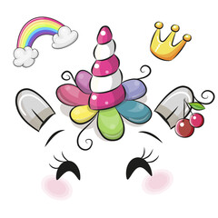 Unicorn horn with flower cute illustration