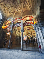 Interior view and decorative detail from the magnificent Mosque of Cordoba - 755848393