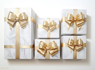 Group of Wrapped Presents With Gold Bows