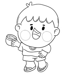 A kid in native costume Playing with water on Songkran day