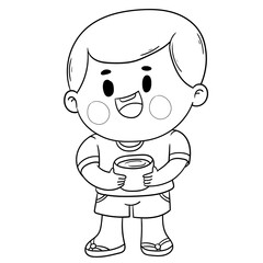 A kid in native costume Playing with water on Songkran day