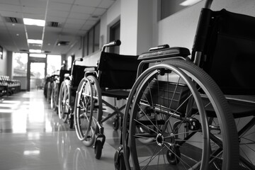 Fototapeta na wymiar Mobility Equipment for the Disabled: Empty Wheelchairs at the Hospital