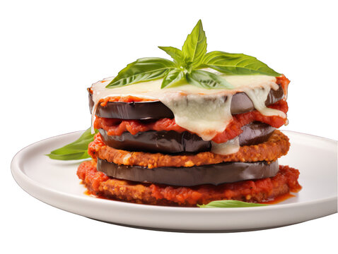 Eggplant Parmesan isolated on transparent background, transparency image, removed background