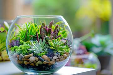 Plant Terrariums  With Plants and Rocks
