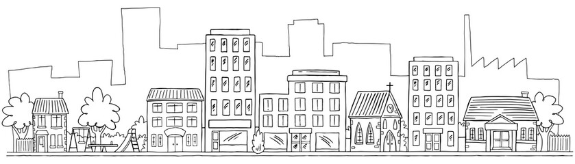 City Street Scene line illustration