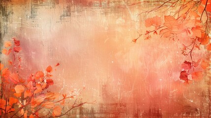 Peach Background with Vintage Grunge Distressed Border and Warm Textured Pastel Center for Autumn Vibes