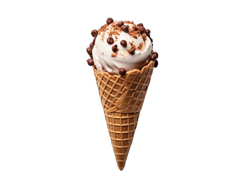 white ice cream in a cown isolated on transparent background, transparency image, removed background