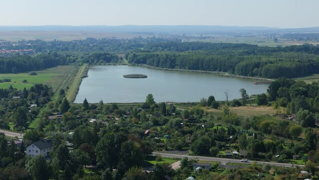 Beautiful Landscape Pond Old Town Zamosc Aerial View Poland