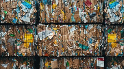 eco-conscious practices with an image of a stack of paper waste awaiting recycling at a processing plant