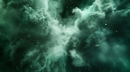 Green powder explosion on black background, generative ai
