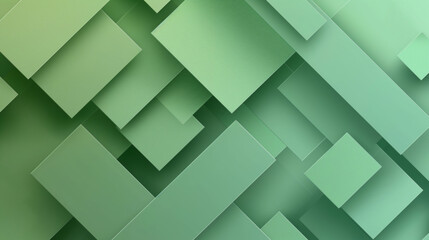 Abstract geometric pattern with overlapping squares in various shades of green, creating a dynamic and modern texture.