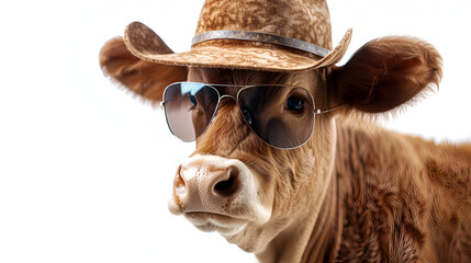 Mafia Cow or bullock farm wearing cowboy hat, generative ai - obrazy, fototapety, plakaty