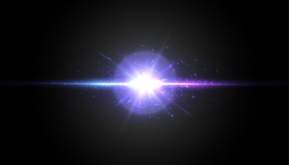 Bright blue light effect of star explosion with rays and flares shines bokeh effect and light for vector illustration.