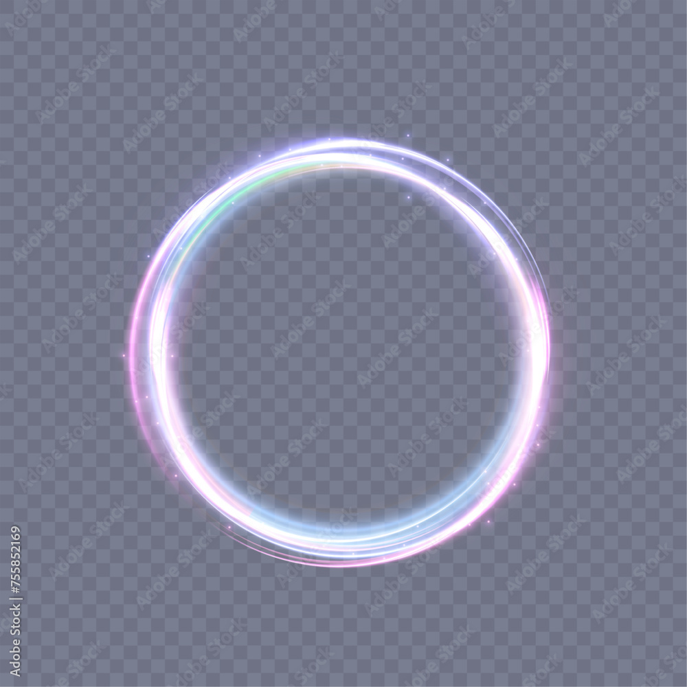 Aufkleber Abstract neon ring of blue light. A bright trail of luminous rays swirling in a rapid spiral motion. Light-bright vortex. Light effect. Vector