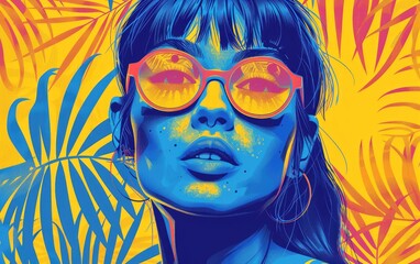A Beautiful Women in a Sunglass with Tropical Plants