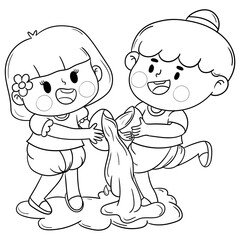 Happy Songkran Festival line art 