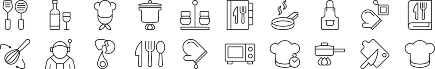 Pack of linear symbols of chef. Editable stroke. Linear symbol for web sites, newspapers, articles book
