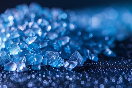 A pile of blue crystals on a black background