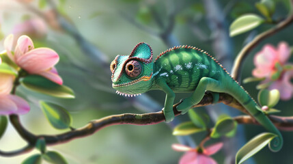 3d Cute Cartoon Chameleon Banner