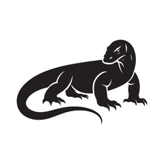 Regal Reptiles: Vector Komodo Dragon Silhouette, Minimalist Black Komodo dragon Illustration.