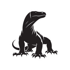 Obraz na płótnie Canvas Regal Reptiles: Vector Komodo Dragon Silhouette, Minimalist Black Komodo dragon Illustration.