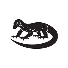 Regal Reptiles: Vector Komodo Dragon Silhouette, Minimalist Black Komodo dragon Illustration.