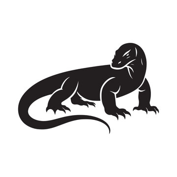 black komodo dragon silhouette on white clip art preview