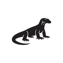 Regal Reptiles: Vector Komodo Dragon Silhouette, Minimalist Black Komodo dragon Illustration.